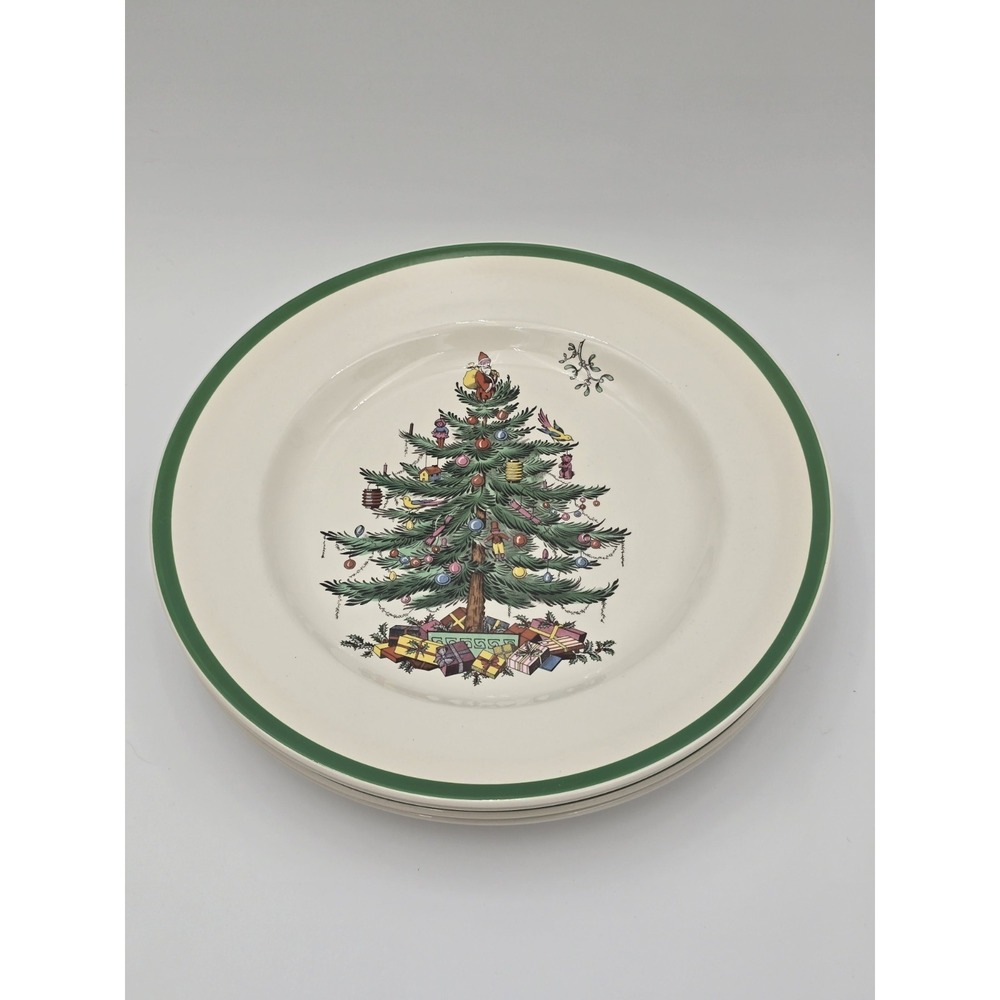 Spode England Christmas Tree 10.75'' Dinner Plates Set Of 4 S3324-N Vintage - Picture 2 of 9